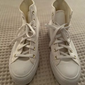 Converse all white high top platform sneakers